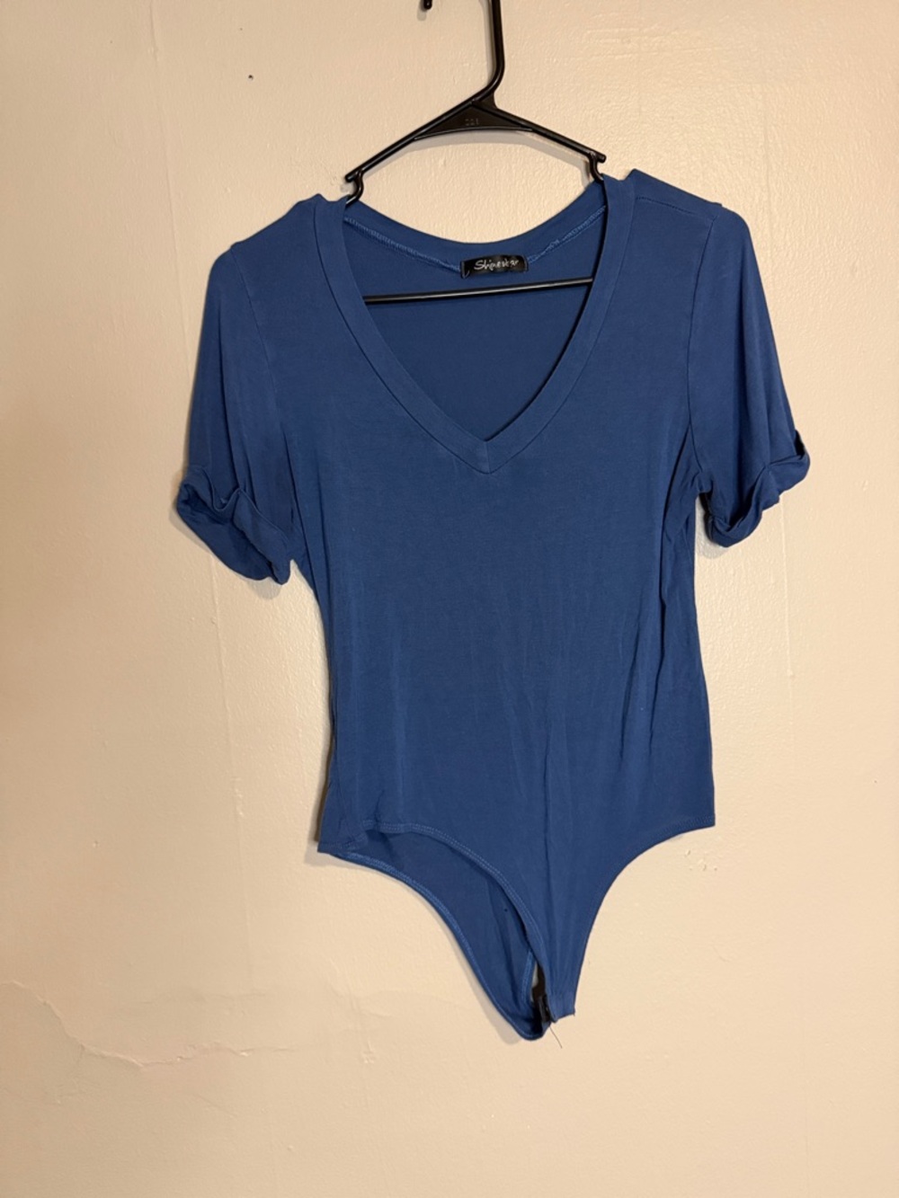 Shinestar Blue V-Neck Short Sleeve Bodysuit